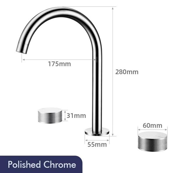 Miscelatore per lavabo - Set completo per lavabo (3 pezzi) - Bocchetta girevole a 360° - Miscelatore a due maniglie per acqua calda/fredda - Acciaio inossidabile spazzolato - Montaggio su piano - Finitura cromata