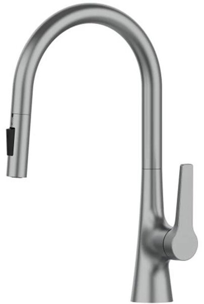 Miscelatore per cucina - Modello V72. Rubinetto per lavello - Con doccetta estraibile. Miscelatore monocomando - Acqua calda e fredda. Installazione su piano di lavoro. Bocca girevole. Finitura in cromo spazzolato