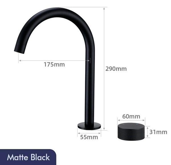 Rubinetto per lavabo - Set da 2 pezzi. Rubinetto per lavabo a 2 fori, con bocchetta girevole a 360°, miscelatore a due manopole per acqua calda/fredda, in ottone spazzolato, attacco G3/8, finitura nera opaca