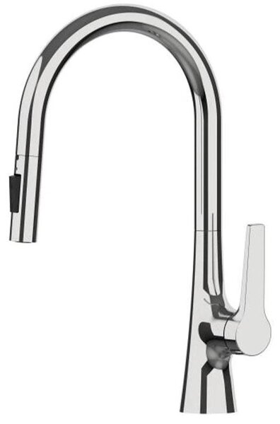 Miscelatore per lavello da cucina – Miscelatore estraibile – Ottone – Montaggio monoblocco su piano di lavoro – Acqua calda e fredda – Bocchetta girevole – Miscelatore monocomando – Cromo