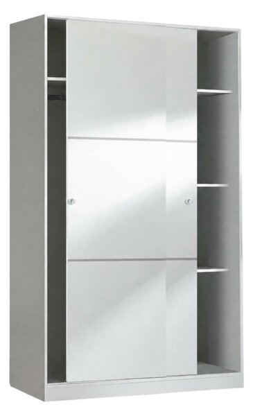 Armadio Guardaroba 2 Ante Scorrevoli 120x50x200h cm Bianco lucido Salvaspazio in Legno con Appendiabiti e 4 Ripiani Regolabili – Adrenalin