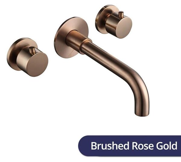 Miscelatore per lavabo – Rubinetto da bagno a parete – Realizzato in ottone massiccio senza piombo – Miscelatore a due manopole – Acqua calda e fredda – Prolunga di 210 mm – Finitura rosa oro spazzolato