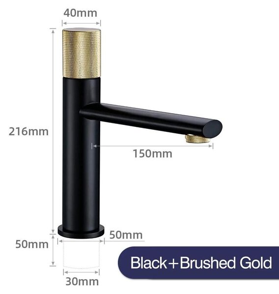Miscelatore per lavabo – Miscelatore monocomando per bagno – Design con superficie zigrinata – Miscelatore per acqua calda e fredda – Montaggio a incasso con un foro G1/2 – Ottone spazzolato – Nero dorato