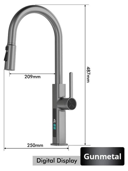 Miscelatore per lavello da cucina – Miscelatore estraibile – Girevole a 360° – Miscelatore monocomando per acqua calda e fredda – Getto a pioggia e getto aerato – Ottone