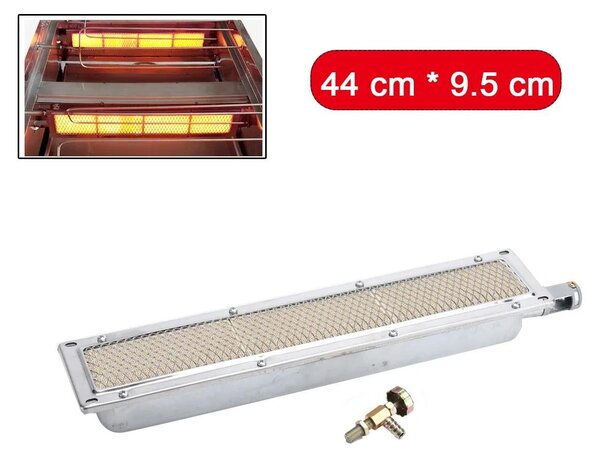 Griglia a gas per barbecue - Bruciatore laterale a infrarossi - Bruciatore in Vetroceramica - Lega di alluminio - Accensione integrata - 44 x 9,5 cm