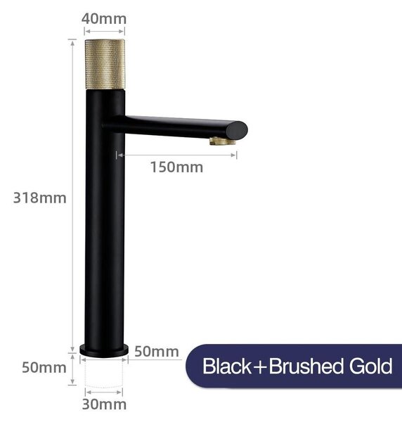 Miscelatore monocomando per lavabo - Adatto per il bagno - Corpo in ottone spazzolato effetto rame - Acqua calda e fredda - Attacco G3/8 - Colore nero e oro