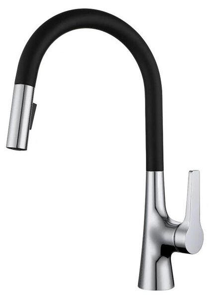 Miscelatore per cucina - Miscelatore estraibile per lavello - Corpo in ottone massiccio - Installazione monoblocco - Miscelatore monocomando - Doccetta estraibile - Acqua calda e fredda - Bocchetta girevole - Cromato nero