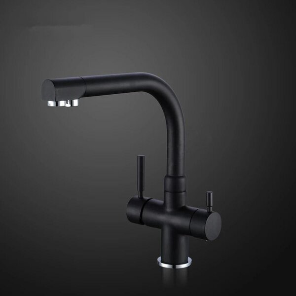 Miscelatore da cucina a 3 vie - 3 in 1 - Rubinetto con bocchetta girevole - Acqua calda e fredda - Acqua potabile filtrata - Due manopole - Ottone - Nero