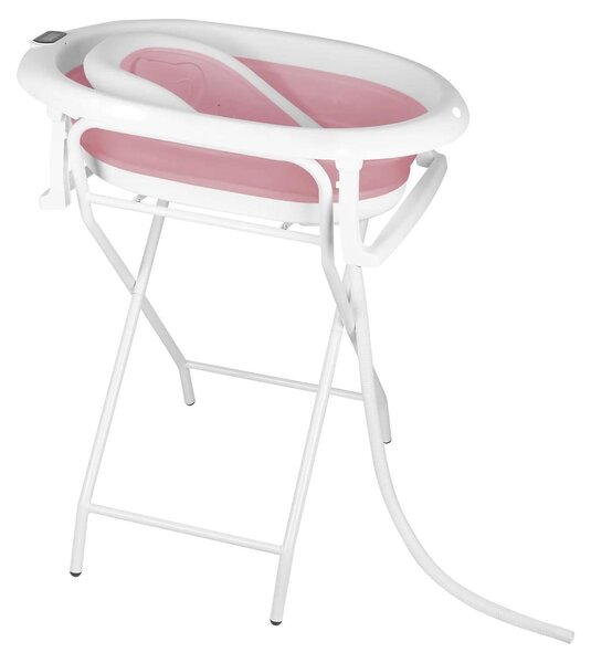 Vaschetta per il bagnetto - Vaschetta pieghevole - Struttura in acciaio inossidabile - Termometro integrato - Cuscino ergonomico - Tubo di scarico - 0-6 mesi - Rosa