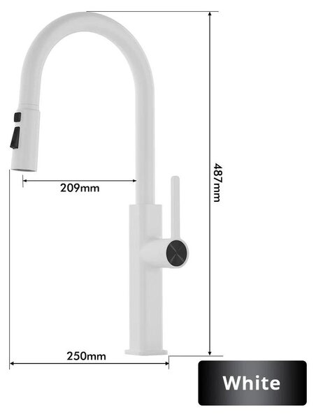 Miscelatore da cucina - Miscelatore estraibile per lavello - Bocchetta girevole a 360° - Getto a pioggia e getto aerato - Installazione a pavimento con un foro - Acqua calda e fredda - Ottone - Bianco