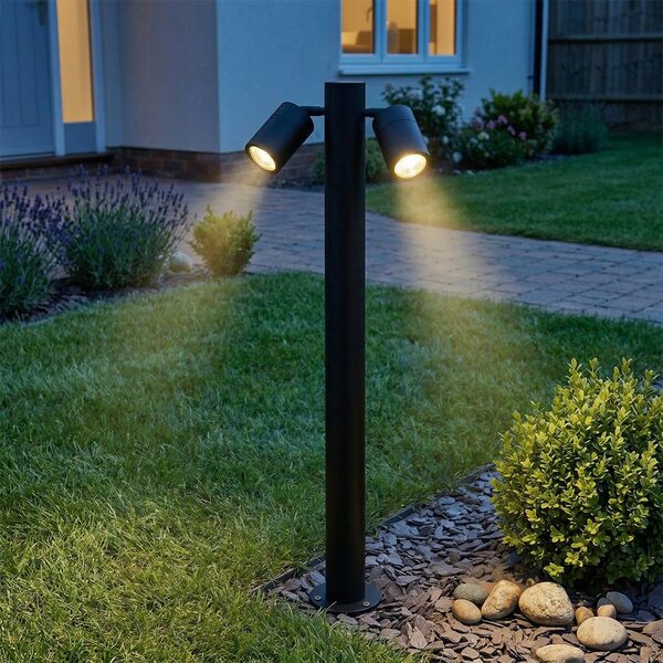 Lampada da esterno a stelo nera 80 cm IP44 orientabile 2 luci - Duo