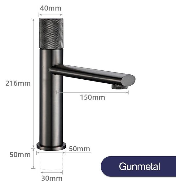 Miscelatore per lavabo – Miscelatore monocomando per bagno – Acqua calda e fredda – Corpo in rame spazzolato – Attacco G1/2 – Colore: grigio gunmetal