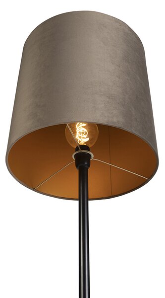 Lampada da terra nera con paralume in velluto color tortora e oro 40 cm - Simplo