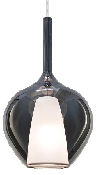 Sospensione Contemporanea Kalique Vetro Fumè Bianco E Cromo 1 Luce E27 H50Cm