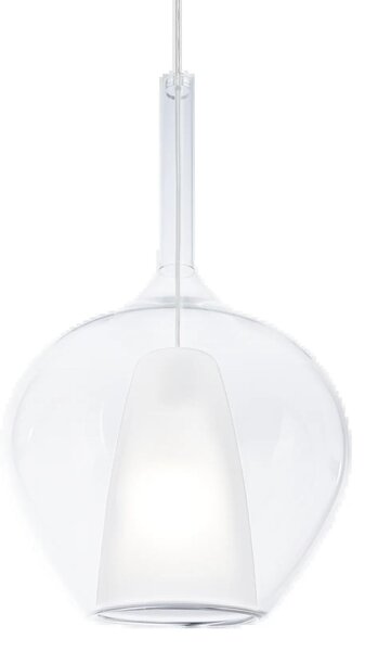 Sospensione Contemporanea Kalique Vetro Trasparente Bianco E Cromo E27 H50Cm