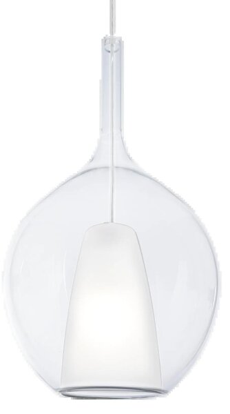Sospensione Contemporanea Kalique Vetro Trasparente Bianco E Cromo E27 H53Cm