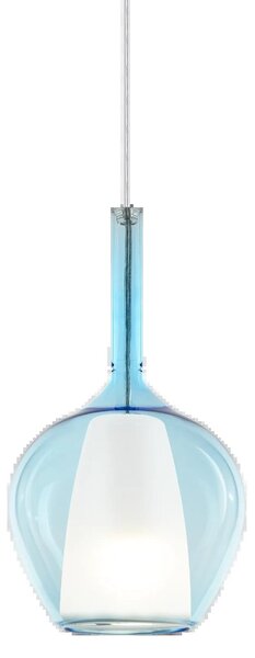 Sospensione Contemporanea Kalique Vetro Azzurro Bianco E Cromo 1 Luce E27 H33Cm