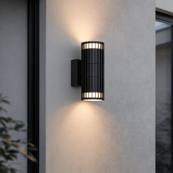 Applique da parete da esterno di design nera 2 luci IP44 - Boris