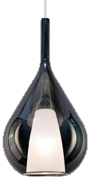 Sospensione Contemporanea Kalique Vetro Fumè Bianco E Cromo 1 Luce E27 H59Cm