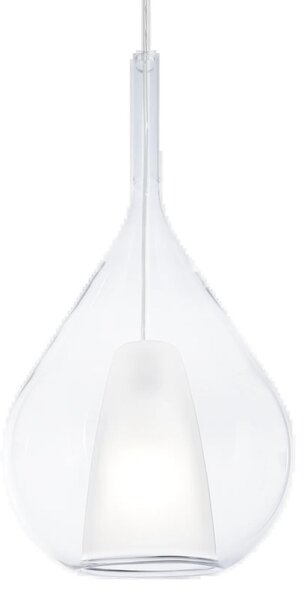 Sospensione Contemporanea Kalique Vetro Trasparente Bianco E Cromo E27 H59Cm