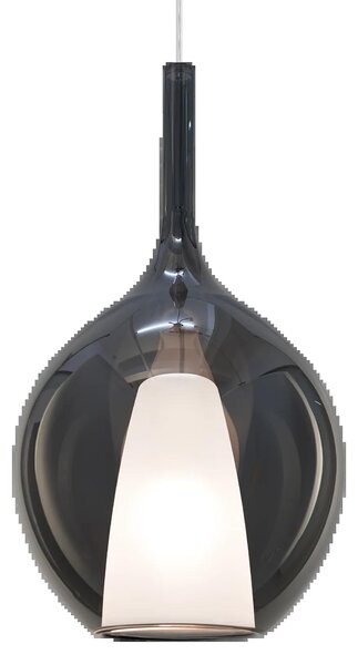 Sospensione Contemporanea Kalique Vetro Fumè Bianco E Cromo 1 Luce E27 H53Cm