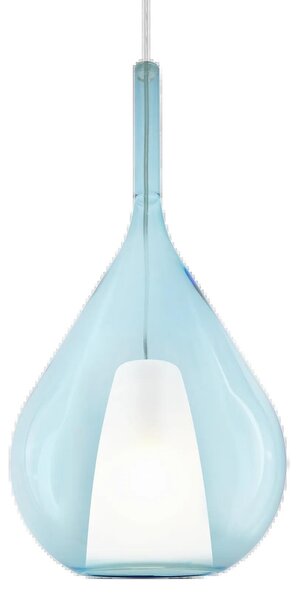 Sospensione Contemporanea Kalique Vetro Azzurro Bianco E Cromo 1 Luce E27 H59Cm