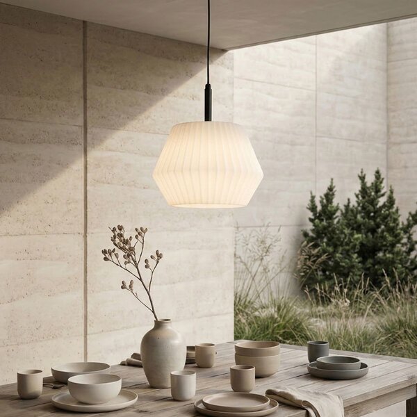 Lampada a sospensione da esterno moderna nera con paralume bianco 33 cm IP44 - Robbert
