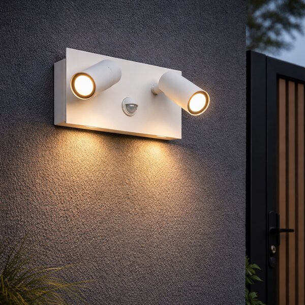 Lampada da parete per esterni bianca con LED 2 luci sensore di movimento - Simon