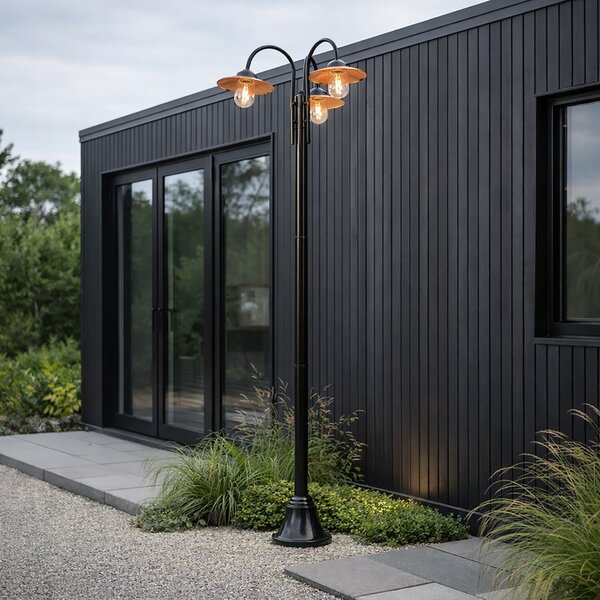 Lampada da esterno moderna nera con rame 235cm 3 luci IP44 - Kansas