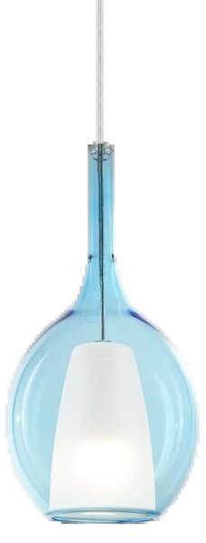 Sospensione Contemporanea Kalique Vetro Azzurro Bianco E Cromo 1 Luce E27 H36Cm