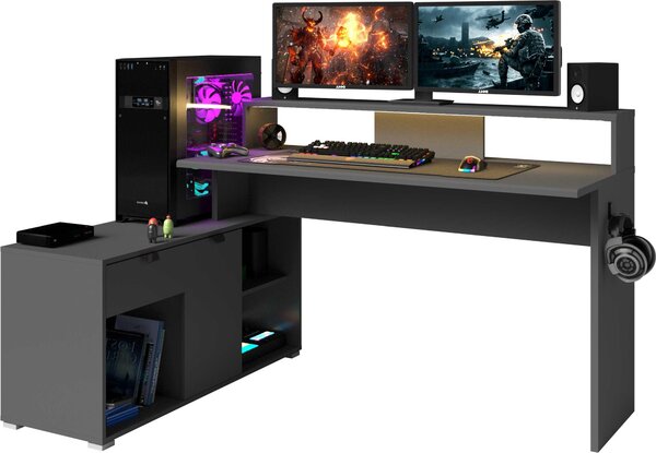 Scrivania da gioco Vortex - 229x60x95cm - con illuminazione a LED - grigio scuro