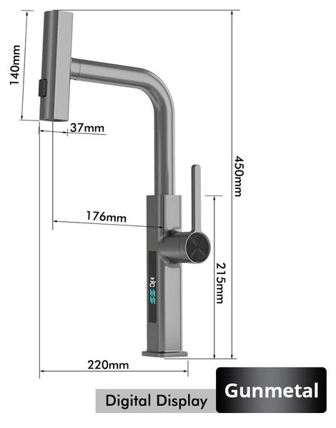Miscelatore per lavello da cucina – Miscelatore estraibile – Installazione monoblocco – Miscelatore monocomando per acqua calda e fredda – Doccetta estraibile – Corpo in ottone – Ottone