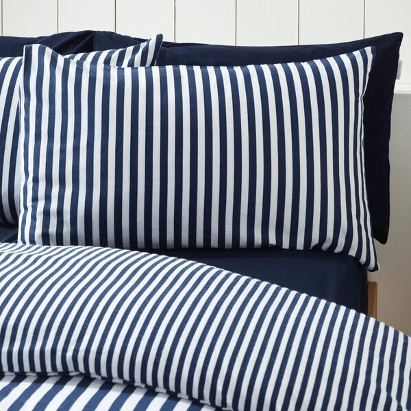 Set copripiumino e federa blu scuro in flanella per letto singolo 135x200 cm Stripe – Catherine Lansfield