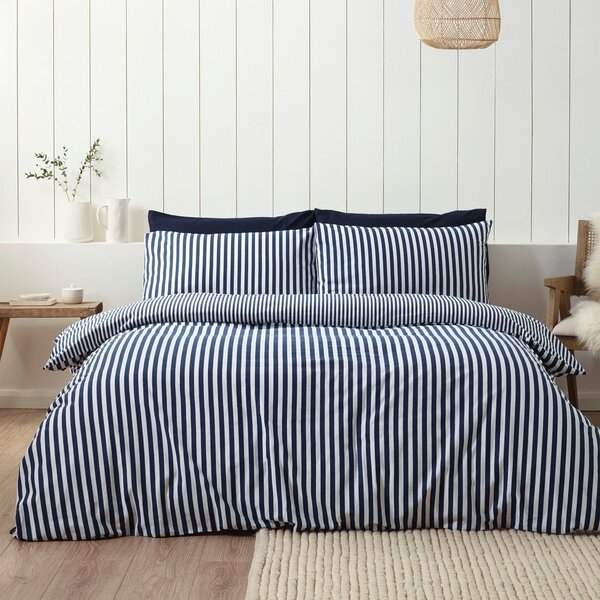 Set copripiumino e federa blu scuro in flanella per letto singolo 135x200 cm Stripe – Catherine Lansfield