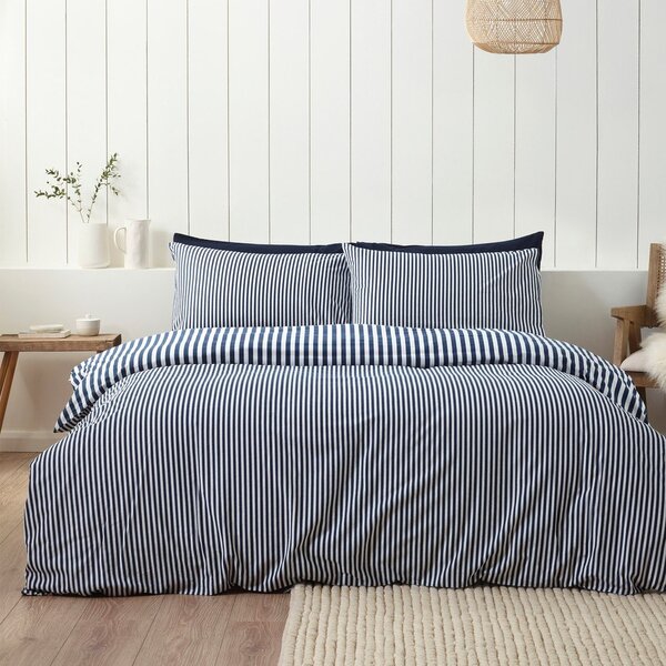 Set copripiumino e federa blu scuro in flanella per letto singolo 135x200 cm Stripe – Catherine Lansfield