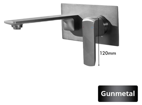 Miscelatore per lavabo – Montaggio a parete – Miscelatore con controllo della temperatura – Acqua calda e fredda – Installazione a scomparsa – Bocchetta quadrata – Monocomando – Montaggio a due fori – Ottone