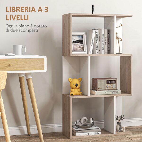 Homcom Libreria di Design Scaffale Ufficio Legno Moderna 3 Ripiani 60 × 24 × 111.4cm|Aosom