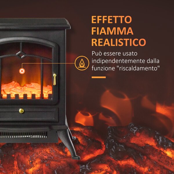 HOMCOM Camino Elettrico da Terra con Effetto Fiamma Potenza 1000W /2000W 45×28×54cm Nero|Aosom