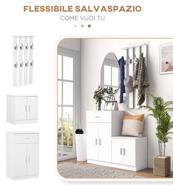 HOMCOM Scarpiera con Appendiabiti a Combinazione Mobile per Ingresso e Camera da Letto Legno Bianco|Aosom