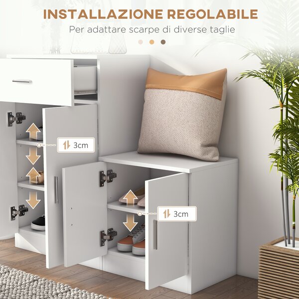 HOMCOM Scarpiera con Appendiabiti a Combinazione Mobile per Ingresso e Camera da Letto Legno Bianco|Aosom