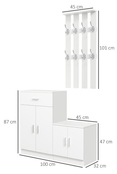 HOMCOM Scarpiera con Appendiabiti a Combinazione Mobile per Ingresso e Camera da Letto Legno Bianco|Aosom