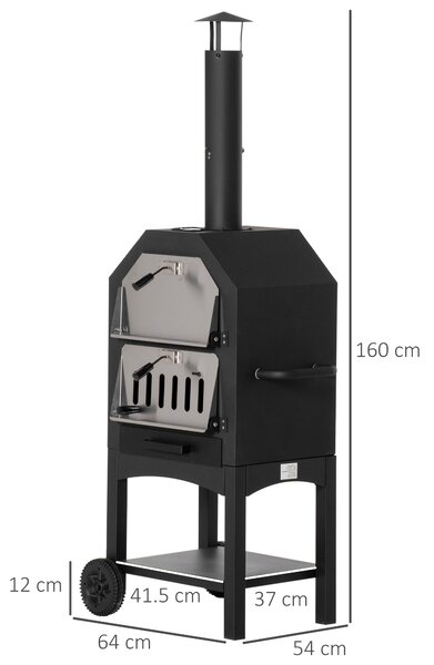 Outsunny Forno per Pizza Barbecue a Carbonella, BBQ da Esterni/Giardino in Acciaio Inox con Termometro, 50x36x160cm|Aosom