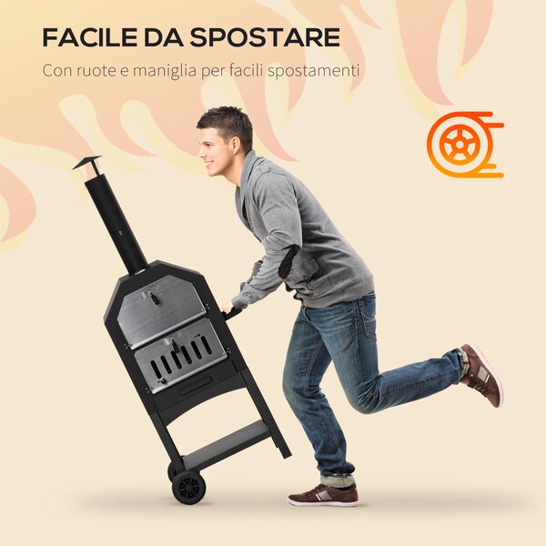 Outsunny Forno per Pizza Barbecue a Carbonella, BBQ da Esterni/Giardino in Acciaio Inox con Termometro, 50x36x160cm|Aosom