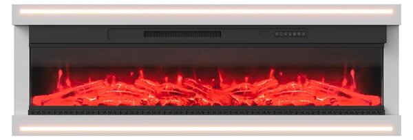 Caminetto elettrico da parete - Finitura lucida 152 cm - 12 colori di fiamma LED - Telecomando - Riscaldamento 750/1500 W - Timer - Protezione contro il surriscaldamento - Bianco