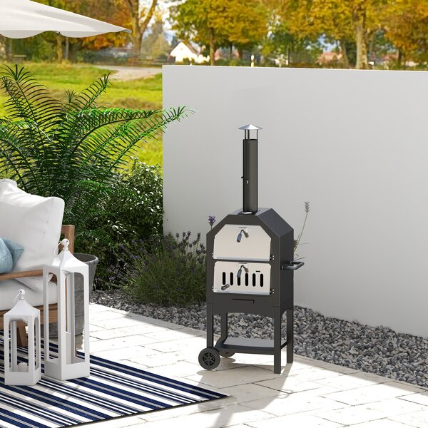 Outsunny Forno per Pizza Barbecue a Carbonella, BBQ da Esterni/Giardino in Acciaio Inox con Termometro, 50x36x160cm|Aosom