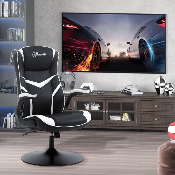 Vinsetto Sedia Poltrona Gaming da Ufficio Ergonomica, Altezza Regolabile, Base Fissa, Braccioli Pieghevoli Aosom Sedie Ufficio Nero e Bianco|Aosom