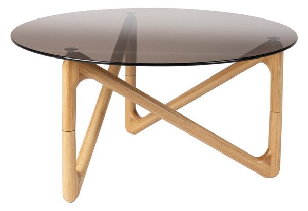 Tavolino da salotto rotondo di colore naturale con piano in vetro ø 80 cm Naia – Dutchbone