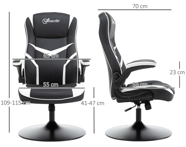 Vinsetto Sedia Poltrona Gaming da Ufficio Ergonomica, Altezza Regolabile, Base Fissa, Braccioli Pieghevoli Aosom Sedie Ufficio Nero e Bianco|Aosom