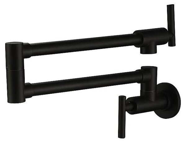 Rubinetto per riempire pentole da cucina - Rubinetto a parete per riempire pentole - Solo acqua fredda - Miscelatore a due manopole - Bocchetta girevole ed estraibile - Realizzato in ottone massiccio - Colore nero