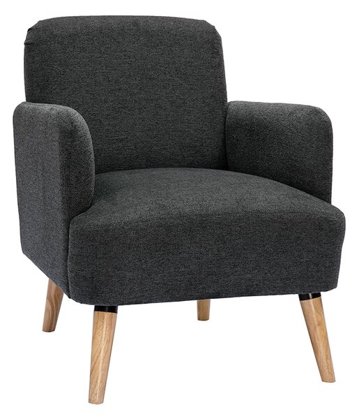 Poltrona scandinava in tessuto effetto velluto testurizzato grigio scuro e legno chiaro ISKO